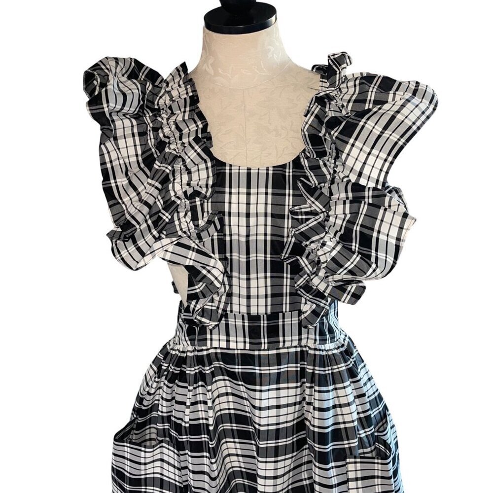 Mr. Blackwell Vintage Womens Taffeta Plaid Pinafore Black White One Size Rare - Picture 4 of 14